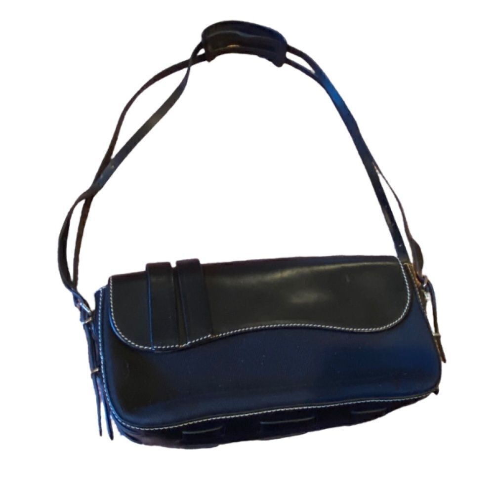 Vintage Fendi Black Leather And Canvas Baguette Shoulder Handbag Purse NWOT - Picture 2 of 15